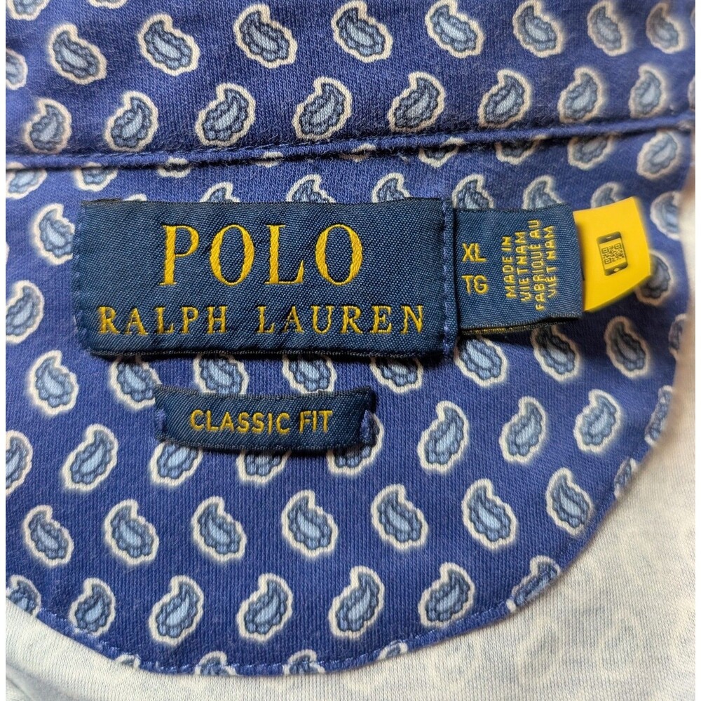 Polo Ralph Lauren Size XL Classic Fit Polo Shirt Blue Paisley Print Preppy - Picture 6 of 8